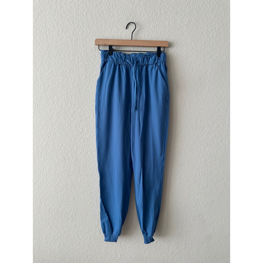Athletic Joggers Blue Drawstring Waist Cuffed Ankle Casual Comfy Pants